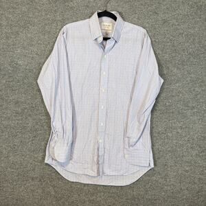 Ledbury Shirt Mens 16.5 Blue Checkered Slim Fit Button Up Long Slv Dress Shirt